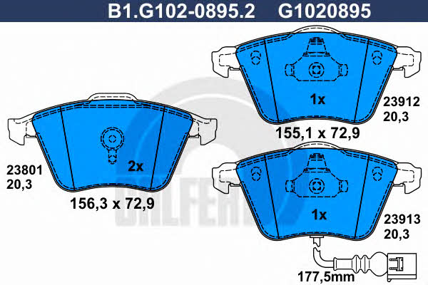 Galfer B1.G102-0895.2 Гальмівні колодки, комплект B1G10208952: Приваблива ціна - Купити у Польщі на 2407.PL!