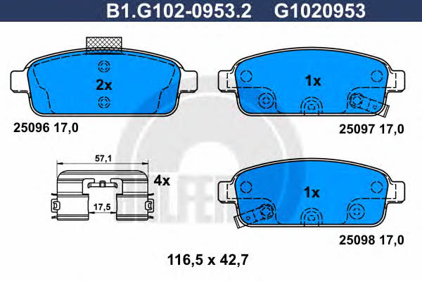 Galfer B1.G102-0953.2 Гальмівні колодки, комплект B1G10209532: Приваблива ціна - Купити у Польщі на 2407.PL!
