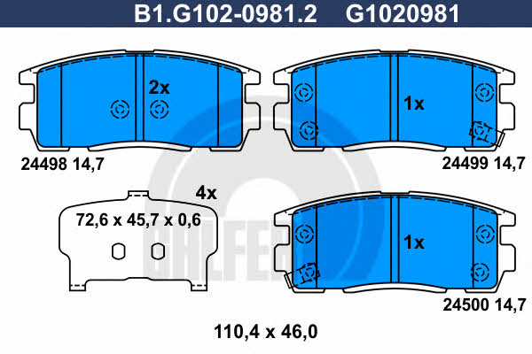 Galfer B1.G102-0981.2 Гальмівні колодки, комплект B1G10209812: Приваблива ціна - Купити у Польщі на 2407.PL!