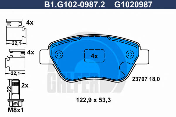Galfer B1.G102-0987.2 Гальмівні колодки, комплект B1G10209872: Приваблива ціна - Купити у Польщі на 2407.PL!
