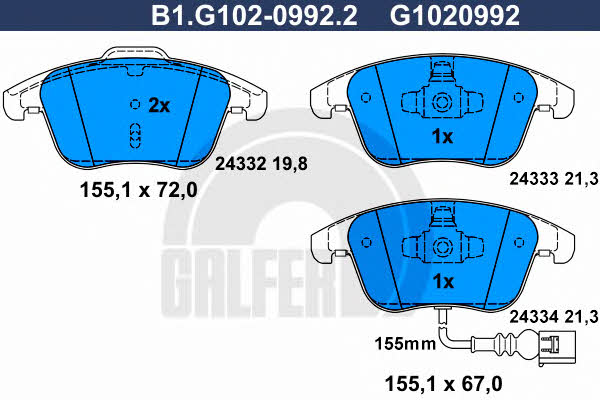 Galfer B1.G102-0992.2 Тормозные колодки дисковые, комплект B1G10209922: Отличная цена - Купить в Польше на 2407.PL!