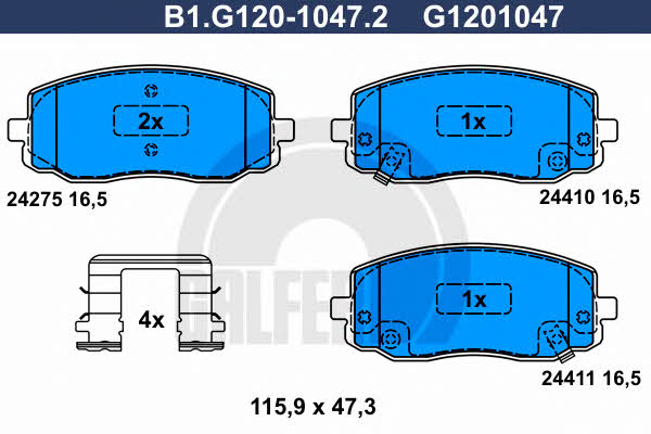 Galfer B1.G120-1047.2 Brake Pad Set, disc brake B1G12010472: Buy near me in Poland at 2407.PL - Good price!