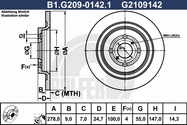 Galfer B1.G209-0142.1 Rear brake disc, non-ventilated B1G20901421: Buy near me in Poland at 2407.PL - Good price!