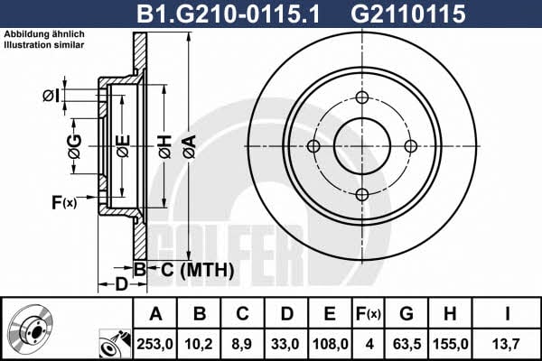 Galfer B1.G210-0115.1 Rear brake disc, non-ventilated B1G21001151: Buy near me in Poland at 2407.PL - Good price!