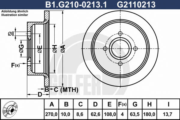 Galfer B1.G210-0213.1 Rear brake disc, non-ventilated B1G21002131: Buy near me in Poland at 2407.PL - Good price!