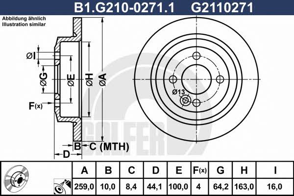 Galfer B1.G210-0271.1 Rear brake disc, non-ventilated B1G21002711: Buy near me in Poland at 2407.PL - Good price!