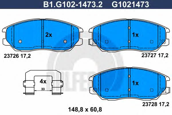 Galfer B1.G102-1473.2 Гальмівні колодки, комплект B1G10214732: Приваблива ціна - Купити у Польщі на 2407.PL!