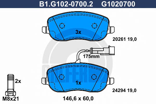 Galfer B1.G102-0700.2 Гальмівні колодки, комплект B1G10207002: Приваблива ціна - Купити у Польщі на 2407.PL!