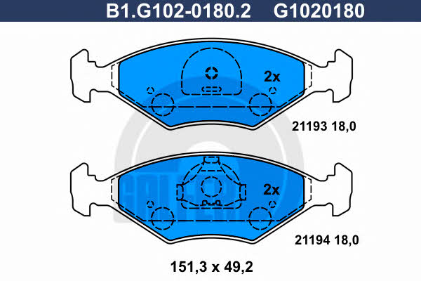 Galfer B1.G102-0180.2 Тормозные колодки дисковые, комплект B1G10201802: Отличная цена - Купить в Польше на 2407.PL!