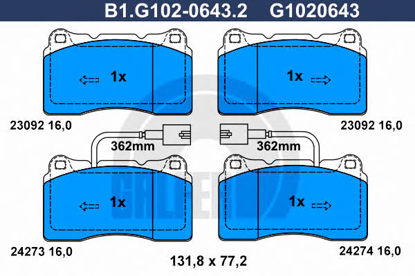 Galfer B1.G102-0643.2 Гальмівні колодки, комплект B1G10206432: Приваблива ціна - Купити у Польщі на 2407.PL!