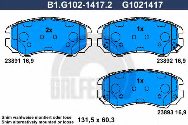 Galfer B1.G102-1417.2 Гальмівні колодки, комплект B1G10214172: Приваблива ціна - Купити у Польщі на 2407.PL!
