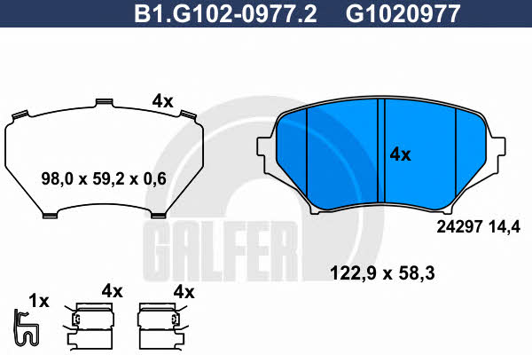 Galfer B1.G102-0977.2 Гальмівні колодки, комплект B1G10209772: Приваблива ціна - Купити у Польщі на 2407.PL!
