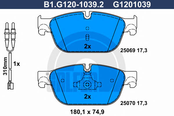 Galfer B1.G120-1039.2 Гальмівні колодки, комплект B1G12010392: Приваблива ціна - Купити у Польщі на 2407.PL!