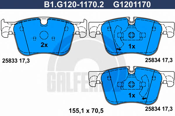 Galfer B1.G120-1170.2 Гальмівні колодки, комплект B1G12011702: Приваблива ціна - Купити у Польщі на 2407.PL!