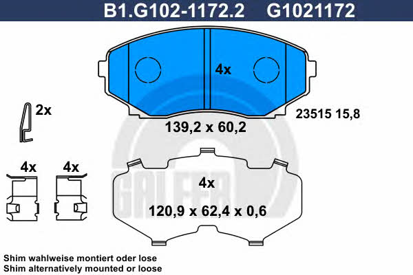 Galfer B1.G102-1172.2 Scheibenbremsbeläge, Set B1G10211722: Kaufen Sie zu einem guten Preis in Polen bei 2407.PL!
