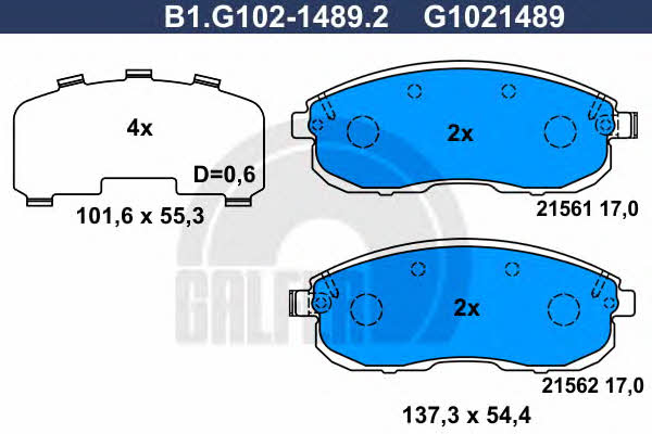 Galfer B1.G102-1489.2 Гальмівні колодки, комплект B1G10214892: Приваблива ціна - Купити у Польщі на 2407.PL!