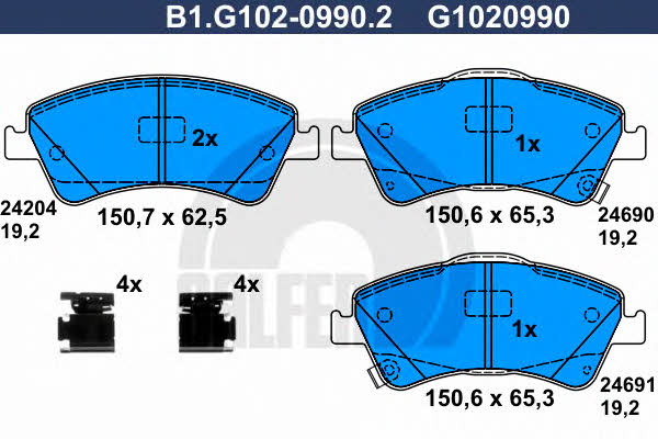 Galfer B1.G102-0990.2 Гальмівні колодки, комплект B1G10209902: Приваблива ціна - Купити у Польщі на 2407.PL!