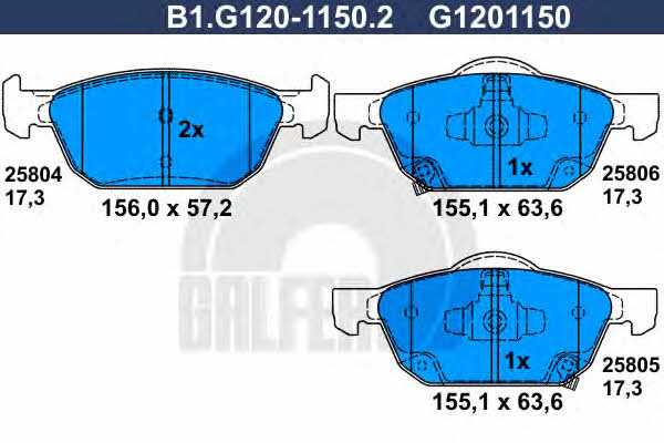 Galfer B1.G120-1150.2 Гальмівні колодки, комплект B1G12011502: Купити у Польщі - Добра ціна на 2407.PL!