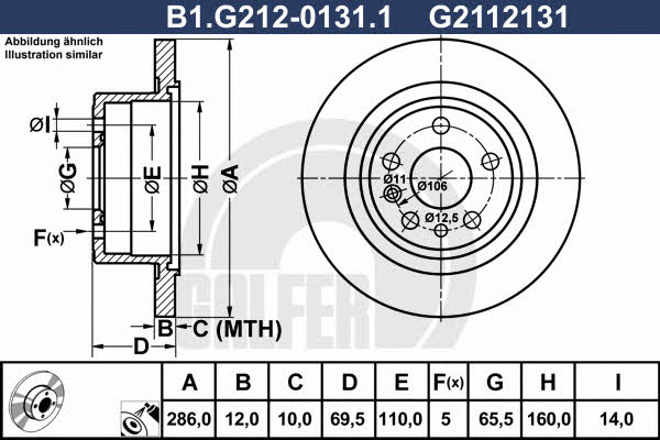 Galfer B1.G212-0131.1 Rear brake disc, non-ventilated B1G21201311: Buy near me in Poland at 2407.PL - Good price!