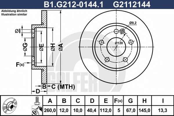 Galfer B1.G212-0144.1 Unventilated front brake disc B1G21201441: Buy near me in Poland at 2407.PL - Good price!