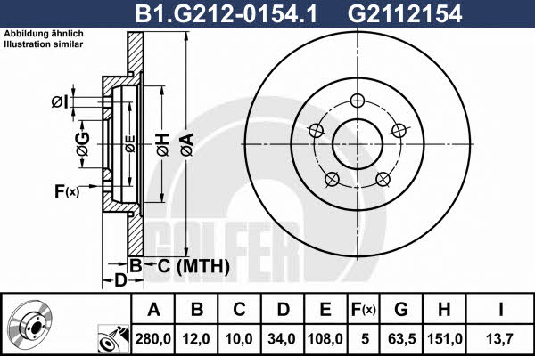 Galfer B1.G212-0154.1 Rear brake disc, non-ventilated B1G21201541: Buy near me in Poland at 2407.PL - Good price!