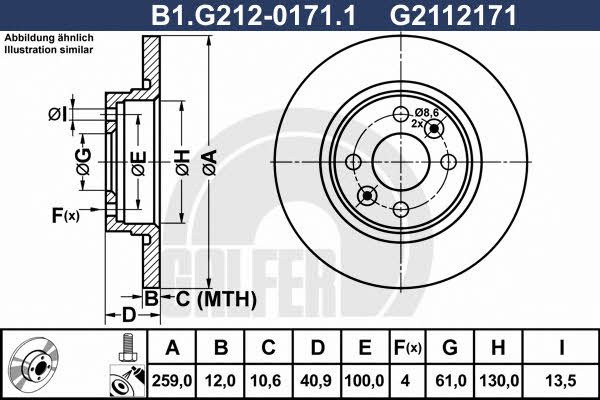 Galfer B1.G212-0171.1 Unventilated front brake disc B1G21201711: Buy near me in Poland at 2407.PL - Good price!