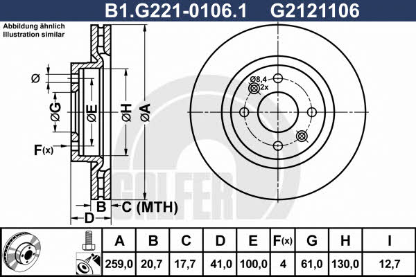 Galfer B1.G221-0106.1 Front brake disc ventilated B1G22101061: Buy near me in Poland at 2407.PL - Good price!