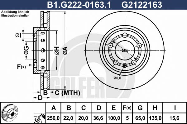Galfer B1.G222-0163.1 Rear ventilated brake disc B1G22201631: Buy near me in Poland at 2407.PL - Good price!
