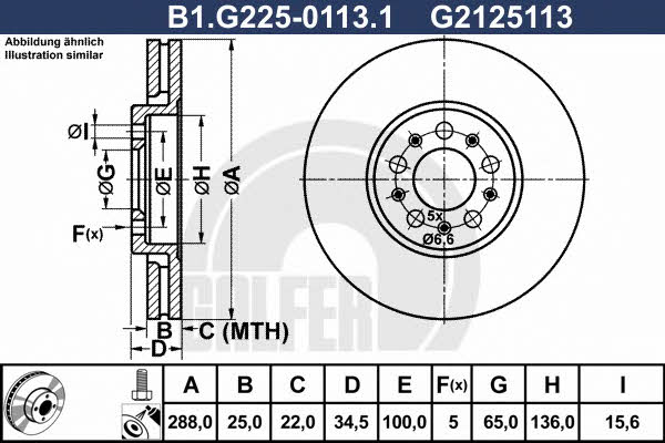 Galfer B1.G225-0113.1 Front brake disc ventilated B1G22501131: Buy near me in Poland at 2407.PL - Good price!