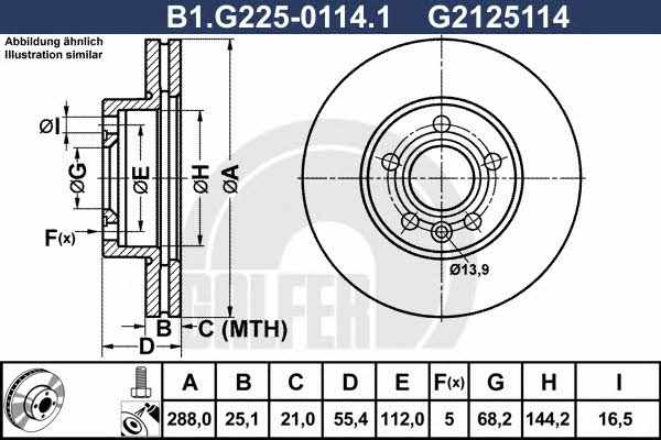 Galfer B1.G225-0114.1 Front brake disc ventilated B1G22501141: Buy near me in Poland at 2407.PL - Good price!