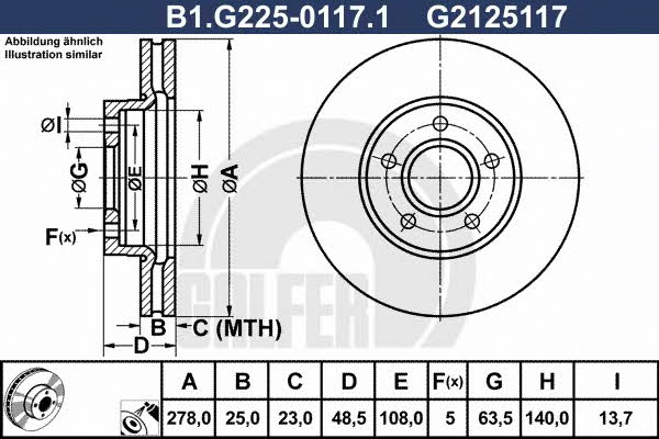 Galfer B1.G225-0117.1 Front brake disc ventilated B1G22501171: Buy near me in Poland at 2407.PL - Good price!