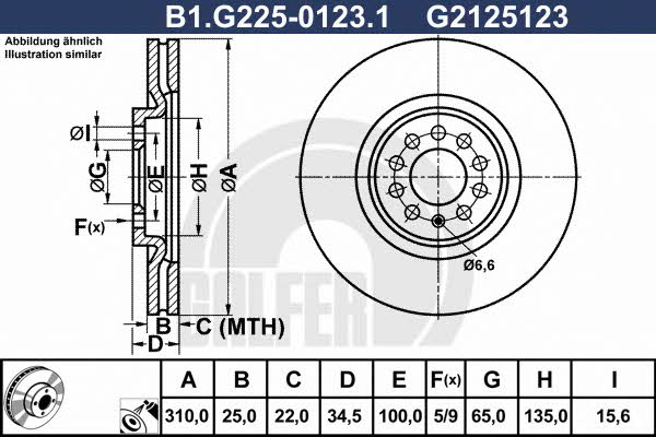 Galfer B1.G225-0123.1 Front brake disc ventilated B1G22501231: Buy near me in Poland at 2407.PL - Good price!