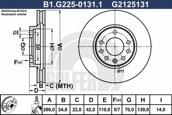 Galfer B1.G225-0131.1 Front brake disc ventilated B1G22501311: Buy near me in Poland at 2407.PL - Good price!