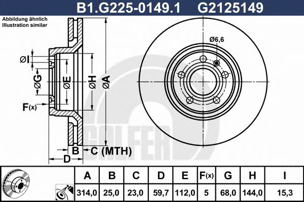 Galfer B1.G225-0149.1 Front brake disc ventilated B1G22501491: Buy near me in Poland at 2407.PL - Good price!