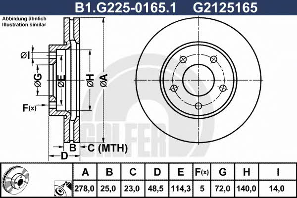 Galfer B1.G225-0165.1 Front brake disc ventilated B1G22501651: Buy near me at 2407.PL in Poland at an Affordable price!