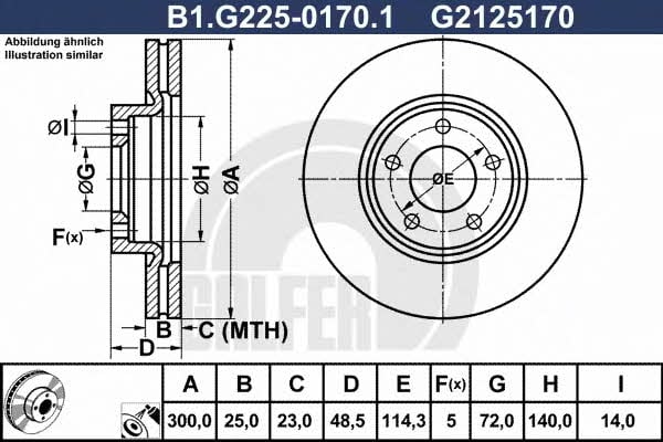Galfer B1.G225-0170.1 Front brake disc ventilated B1G22501701: Buy near me in Poland at 2407.PL - Good price!