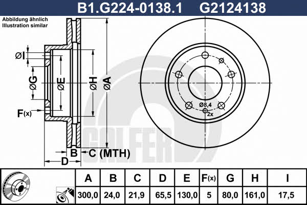 Galfer B1.G224-0138.1 Front brake disc ventilated B1G22401381: Buy near me in Poland at 2407.PL - Good price!