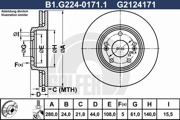Galfer B1.G224-0171.1 Front brake disc ventilated B1G22401711: Buy near me in Poland at 2407.PL - Good price!