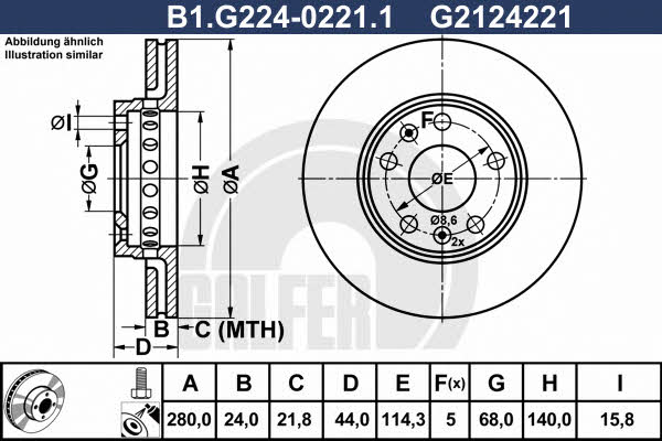 Galfer B1.G224-0221.1 Front brake disc ventilated B1G22402211: Buy near me in Poland at 2407.PL - Good price!