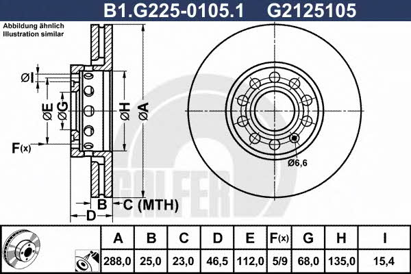 Galfer B1.G225-0105.1 Front brake disc ventilated B1G22501051: Buy near me at 2407.PL in Poland at an Affordable price!