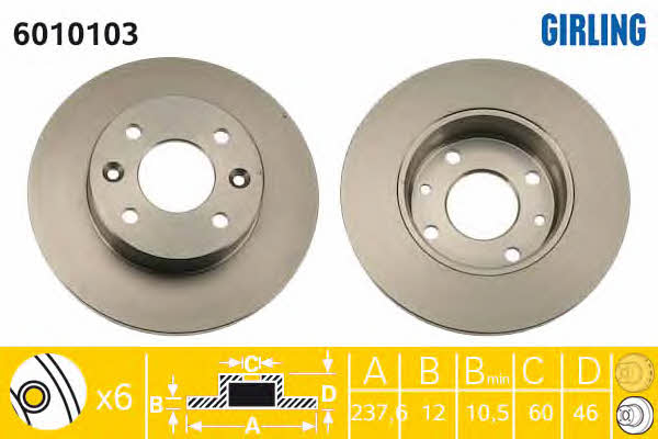 Girling 6010103 Unventilated front brake disc 6010103: Buy near me in Poland at 2407.PL - Good price!