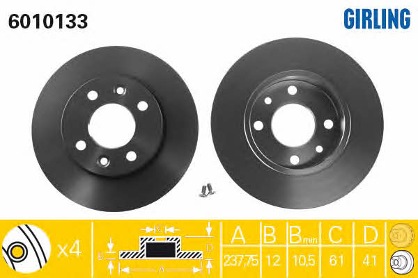 Girling 6010133 Unventilated front brake disc 6010133: Buy near me in Poland at 2407.PL - Good price!