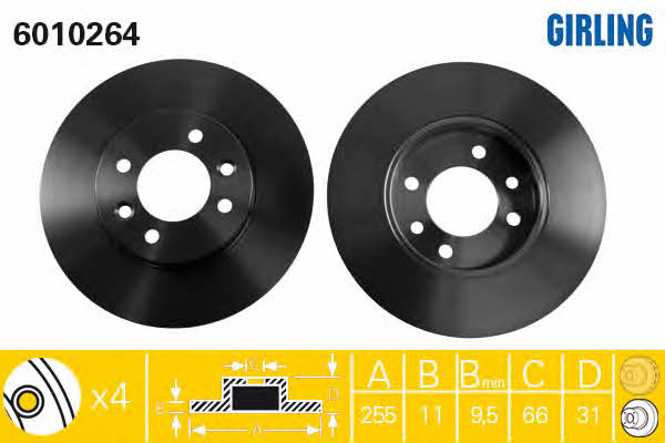 Girling 6010264 Rear brake disc, non-ventilated 6010264: Buy near me in Poland at 2407.PL - Good price!