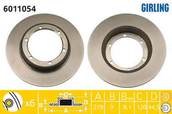 Girling 6011054 Rear brake disc, non-ventilated 6011054: Buy near me at 2407.PL in Poland at an Affordable price!