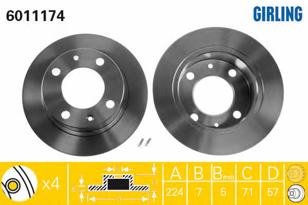 Girling 6011174 Rear brake disc, non-ventilated 6011174: Buy near me in Poland at 2407.PL - Good price!