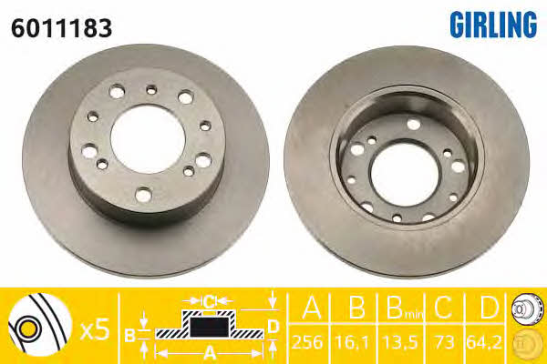 Girling 6011183 Unventilated front brake disc 6011183: Buy near me in Poland at 2407.PL - Good price!