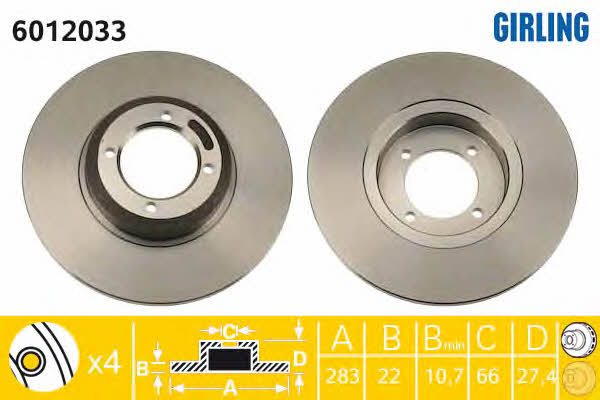 Girling 6012033 Unventilated front brake disc 6012033: Buy near me in Poland at 2407.PL - Good price!