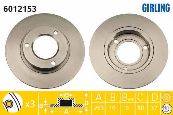 Girling 6012153 Unventilated front brake disc 6012153: Buy near me in Poland at 2407.PL - Good price!
