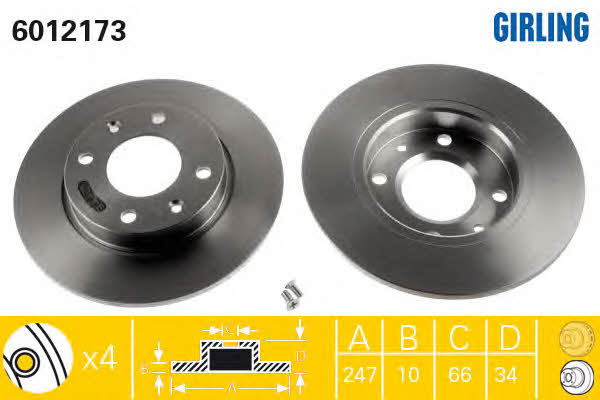 Girling 6012173 Unventilated front brake disc 6012173: Buy near me at 2407.PL in Poland at an Affordable price!