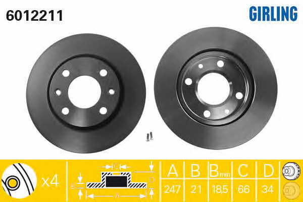 Girling 6012211 Front brake disc ventilated 6012211: Buy near me in Poland at 2407.PL - Good price!
